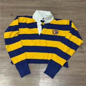 Aritzia TNA Yellow and Blue Striped Rugby Shirt with White Collar Size Small